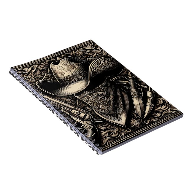 Cuaderno Un vaquero escarpado en un gorra atormentado, blan (Lado Derecho)