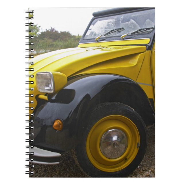 Cuaderno Un viejo Citroen 2CV 2 CV negro y amarillo, (Frente)