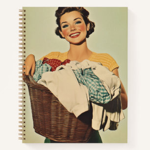 Cuaderno Una ama de casa sonriente con una canasta de lavad