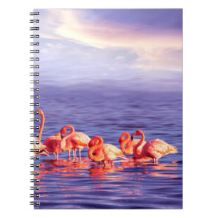 Cuaderno Una bandada de hermosos flamencos rosados contra u