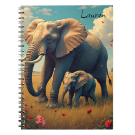 Cuaderno Una dulce mamá y un elefante bebé personalizados