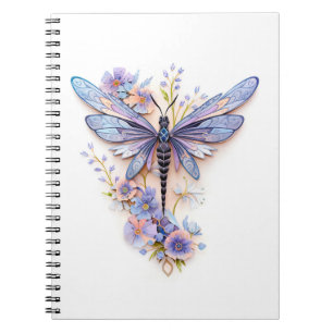 Cuaderno Una hermosa libélula con flores suaves