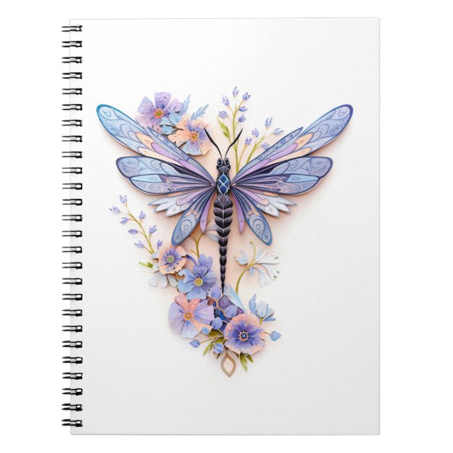 Cuaderno Una hermosa libélula con flores suaves (Frente)