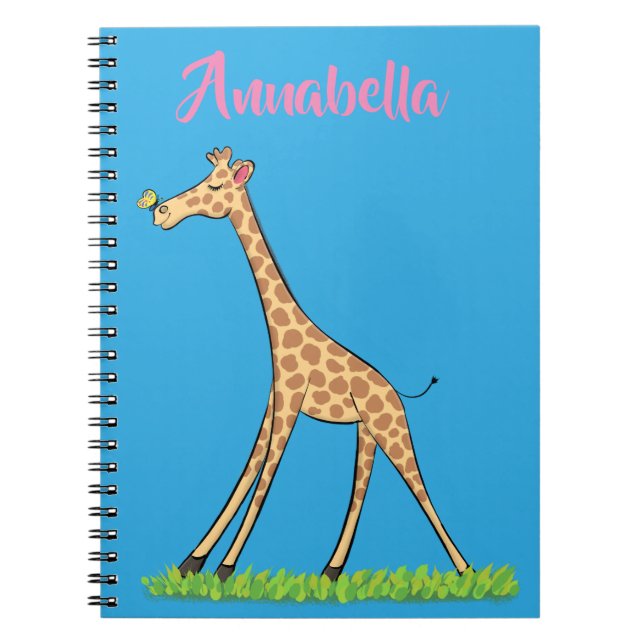 Cuaderno Una jirafa alegre con personalizado de mariposa (Frente)