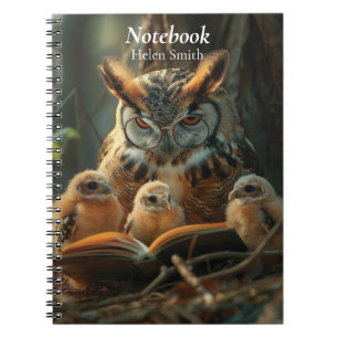 Cuaderno Una lechuza leyendo un libro a pequeñas chicas