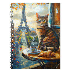 Cuaderno Una mañana en París   Gato atigrado en un café