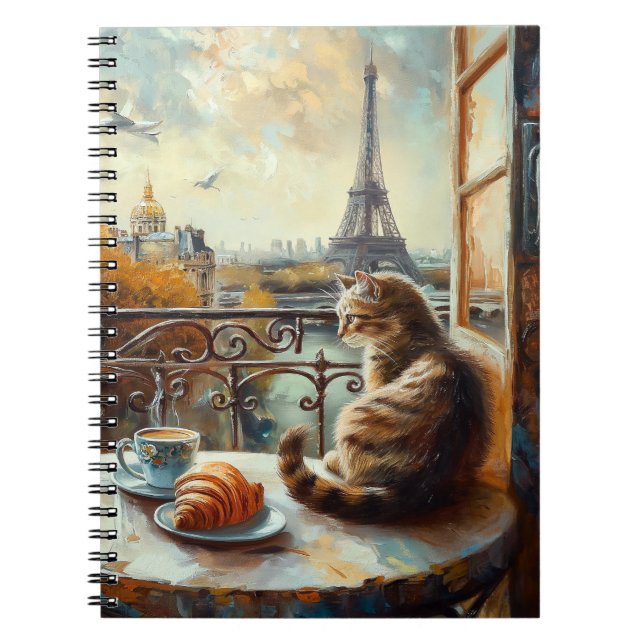 Cuaderno Una mañana en París | Gato de jengibre en un café (Frente)