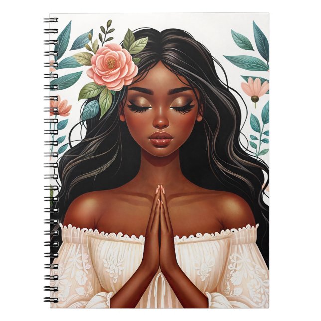 Cuaderno Una mujer afroamericana rezando flores (Frente)