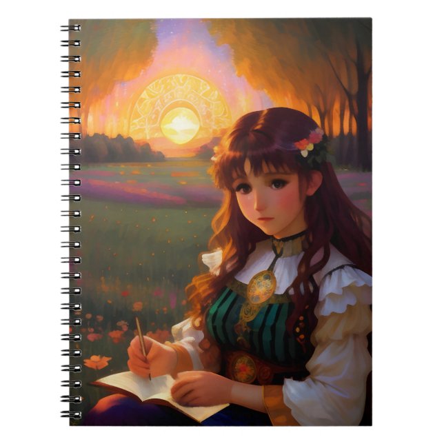 Cuaderno Una mujer con un estilo de anime triste al sol en  (Frente)