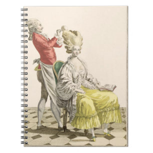 Cuaderno Una mujer joven en un Peignoir con su peluquero,