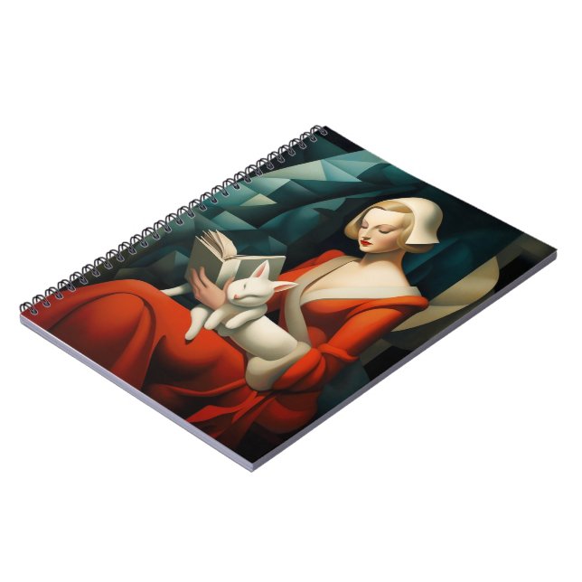 Cuaderno Una mujer leyendo con un conejo lindo (Lado Izquierdo)