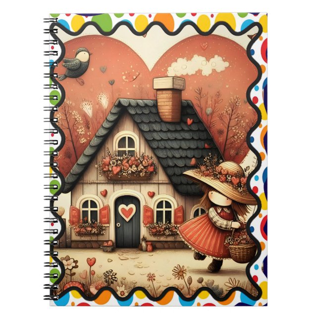 Cuaderno Una niña corre frente a una casa (Frente)