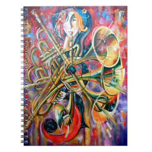 Cuaderno Una pintura al óleo sobre lienzo. Música, el chica
