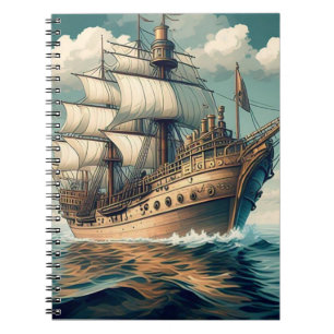 Cuaderno Una Pintura De Un Buque Con Las Velas Down-56350