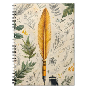 Cuaderno Una pluma de ave tradicional utilizada para escrib