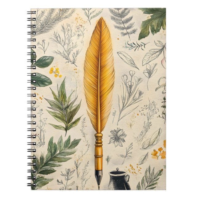 Cuaderno Una pluma de ave tradicional utilizada para escrib (Frente)