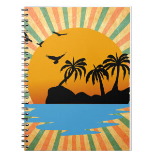 Cuaderno Una puesta de sol retro con un árbol