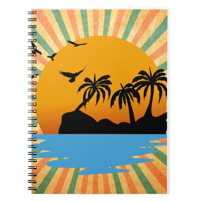Cuaderno Una puesta de sol retro con un árbol (Frente)