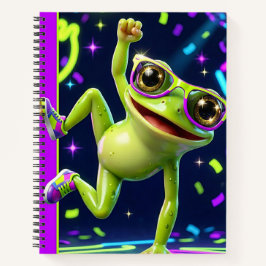 Cuaderno Una rana de dibujos animados verde vibrante con un