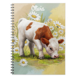 Cuaderno Una vaca bebé en un campo del país de Daisies