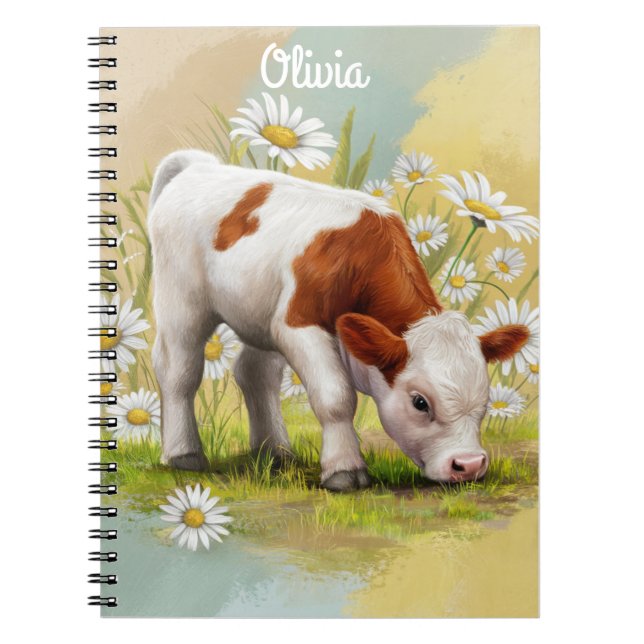 Cuaderno Una vaca bebé en un campo del país de Daisies (Frente)