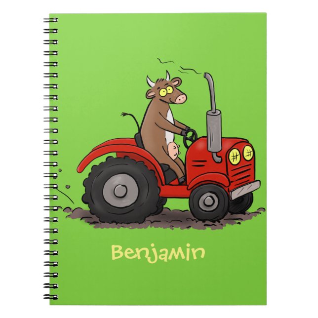Cuaderno Una vaca feliz y linda conduciendo a un personaliz (Frente)