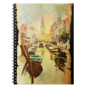 Cuaderno Una vista del canal con los barcos y los edificios