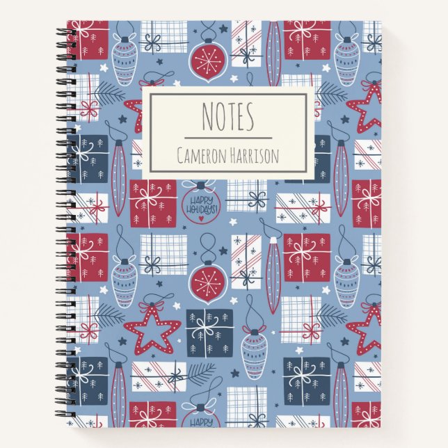 Cuaderno Unas vacaciones navideñas hermosas azul personaliz (Anverso)