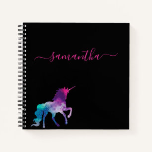 Cuaderno Unicorn black purple pink monogram script