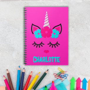 Cuaderno Unicorn Face Pink y Aqua  Nombre personalizado