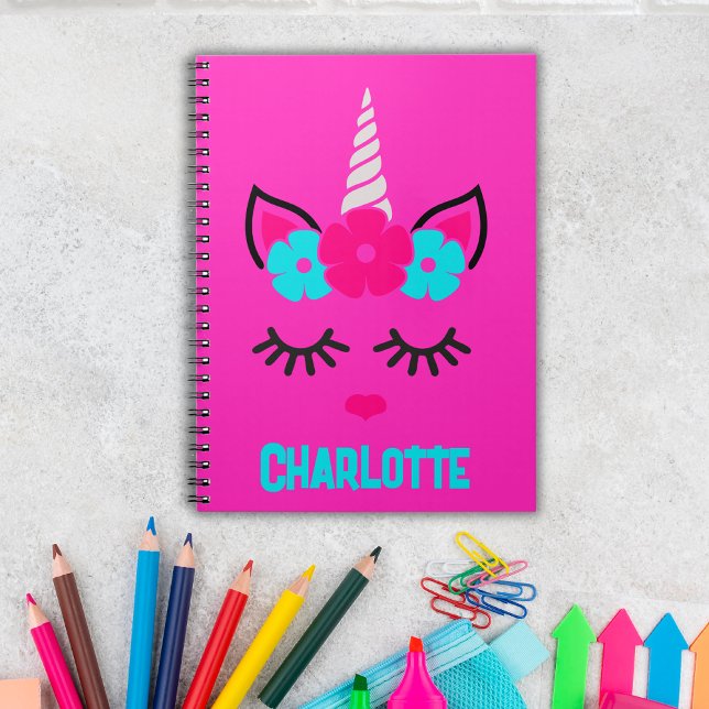 Cuaderno Unicorn Face Pink y Aqua| Nombre personalizado (Personalize this adorable notebook with her name and unleash the magic. Place your order today!)