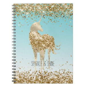 Cuaderno Unicorn Purpurina de oro de Girly Aqua