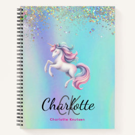 Cuaderno Unicorn rosa púrpura holográfico vuelta a la escue