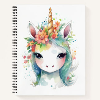 Cuaderno Unicornio Adorable Cute Con Retrato De Flores