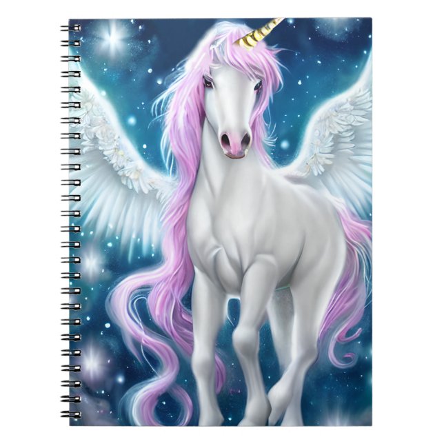 Cuaderno Unicornio alado con pelo rosado (Frente)