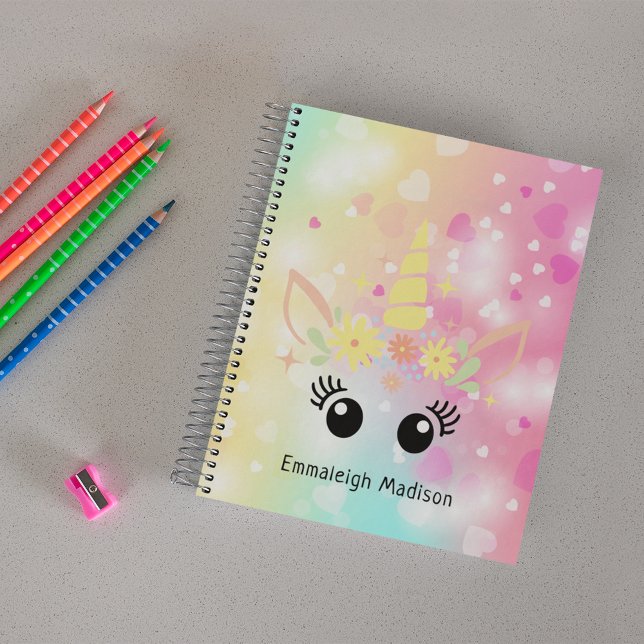 Cuaderno Unicornio arcoiris con corazón | Monogramado (Subido por el creador)