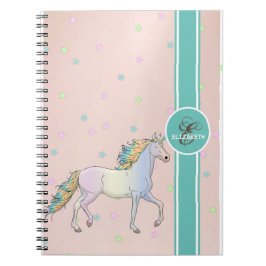 Cuaderno Unicornio arcoiris, monograma de estrellas colorid