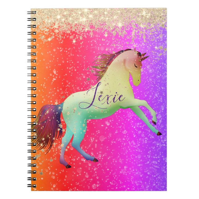 Cuaderno Unicornio arcoiris Purpurinoso (Frente)