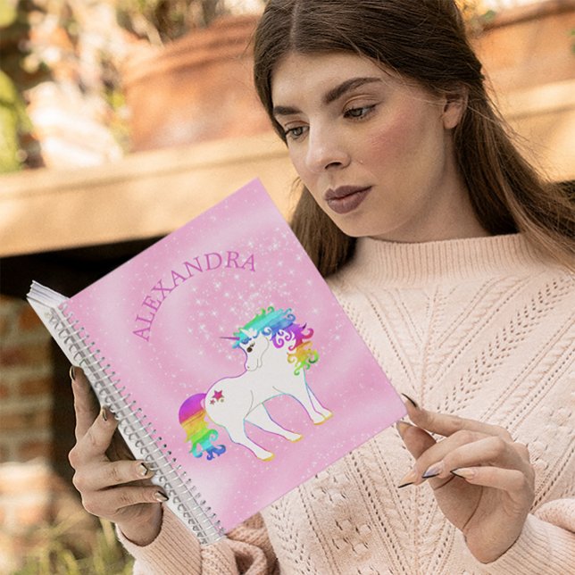 Cuaderno Unicornio Arcoíris Rosa Personalizado Lindo (Subido por el creador)