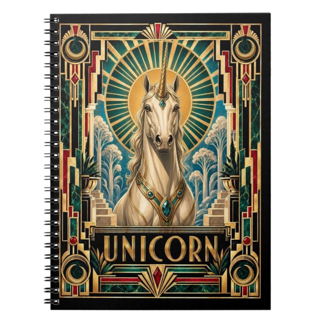 Cuaderno Unicornio, Art Deco Mítico (Frente)