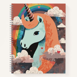 Cuaderno Unicornio bajo arcoiris y entre corazones