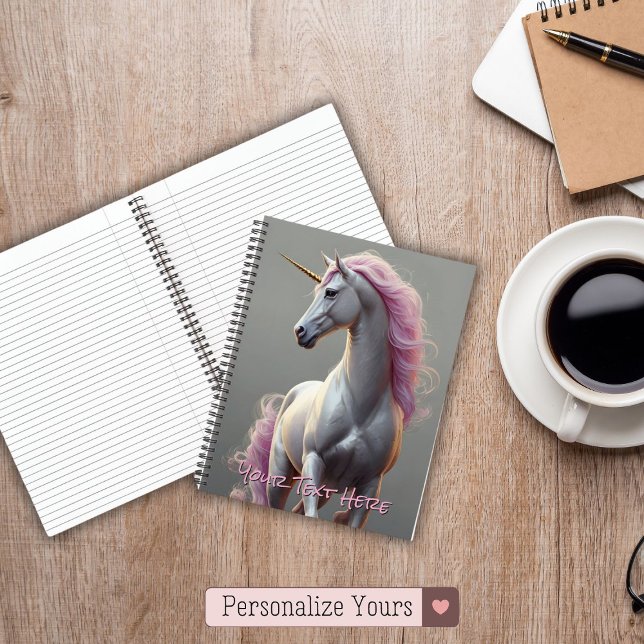 Cuaderno Unicornio Blanco Personalizado con Crin Rosa (Personalized White Unicorn with Pink Mane Notebook)