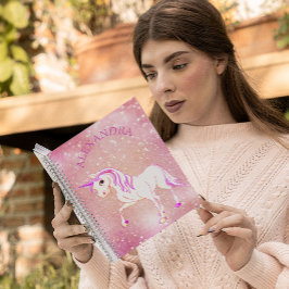 Cuaderno Unicornio Brillante Rosa Femenino Dulce Personaliz