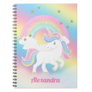 Cuaderno Unicornio Brillante y Arcoíris con Nombre Personal