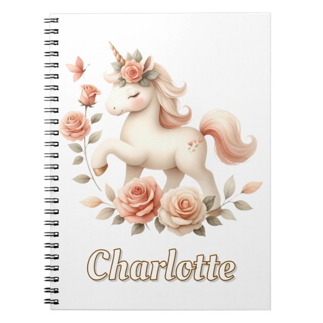 Cuaderno Unicornio caprichoso pastel con rosas (Frente)