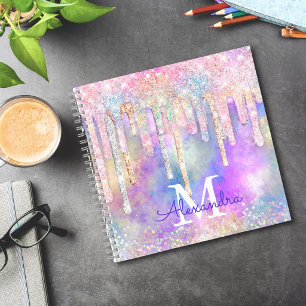 Cuaderno Unicornio colorido y chic con monograma brillante