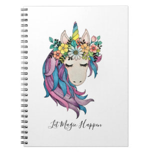 Cuaderno Unicornio Con Flores Silvestres En Acuarela