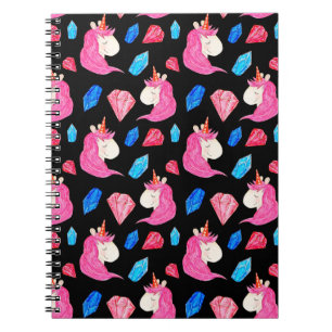 Cuaderno Unicornio, cristales: mágico patrón de acuarela.
