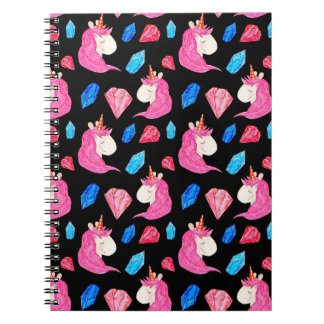Cuaderno Unicornio, cristales: mágico patrón de acuarela.