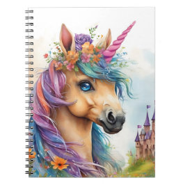 Cuaderno Unicornio de Acuarela Soñador con Castillo y Flore